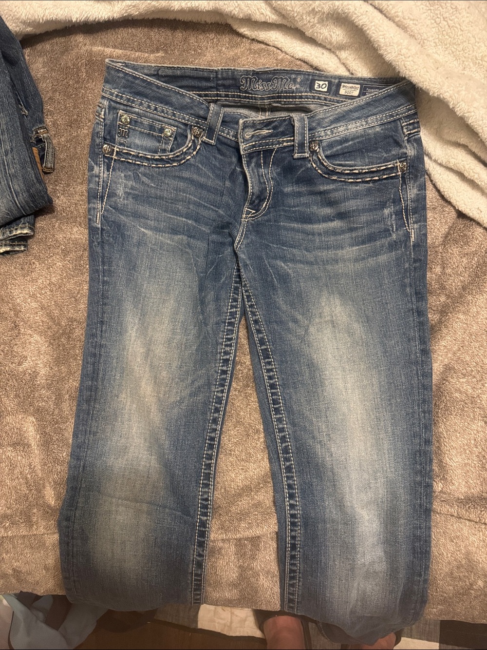 Miss Me Distressed Embellished Back Pocket Jeans - Light Blue - Picture 3 of 4